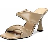 ROSERWISH Women's Heeled Sandals Two Strap Slip-On High Heels Square Open Toe Chunky Block Sandals Comfortable Slide Mules 3.5 Inch Casual Summer Dress Shoes