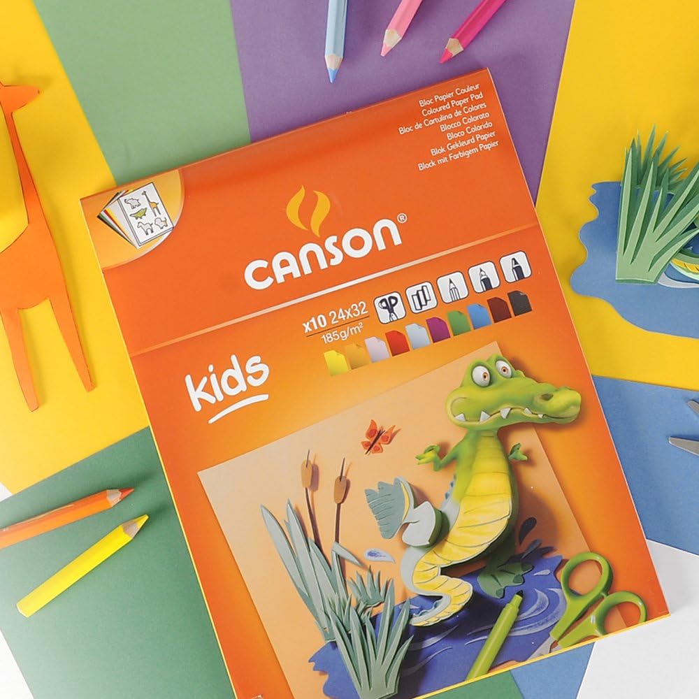 Canson Little Kids 2+ A4 120 GSM Colour Creation Pad with Assortment of Bright Coloured Paper (Pack of 30 Sheets) - Image 4