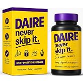 Daire Lactase Enzyme Tablets 9000 FCC - Fast Acting Lactose Pills for Lactose Intolerance &amp; Dairy Relief - Take Before Eating Dairy, Milk, Cheese &amp; Ice Cream - 60 Tablets