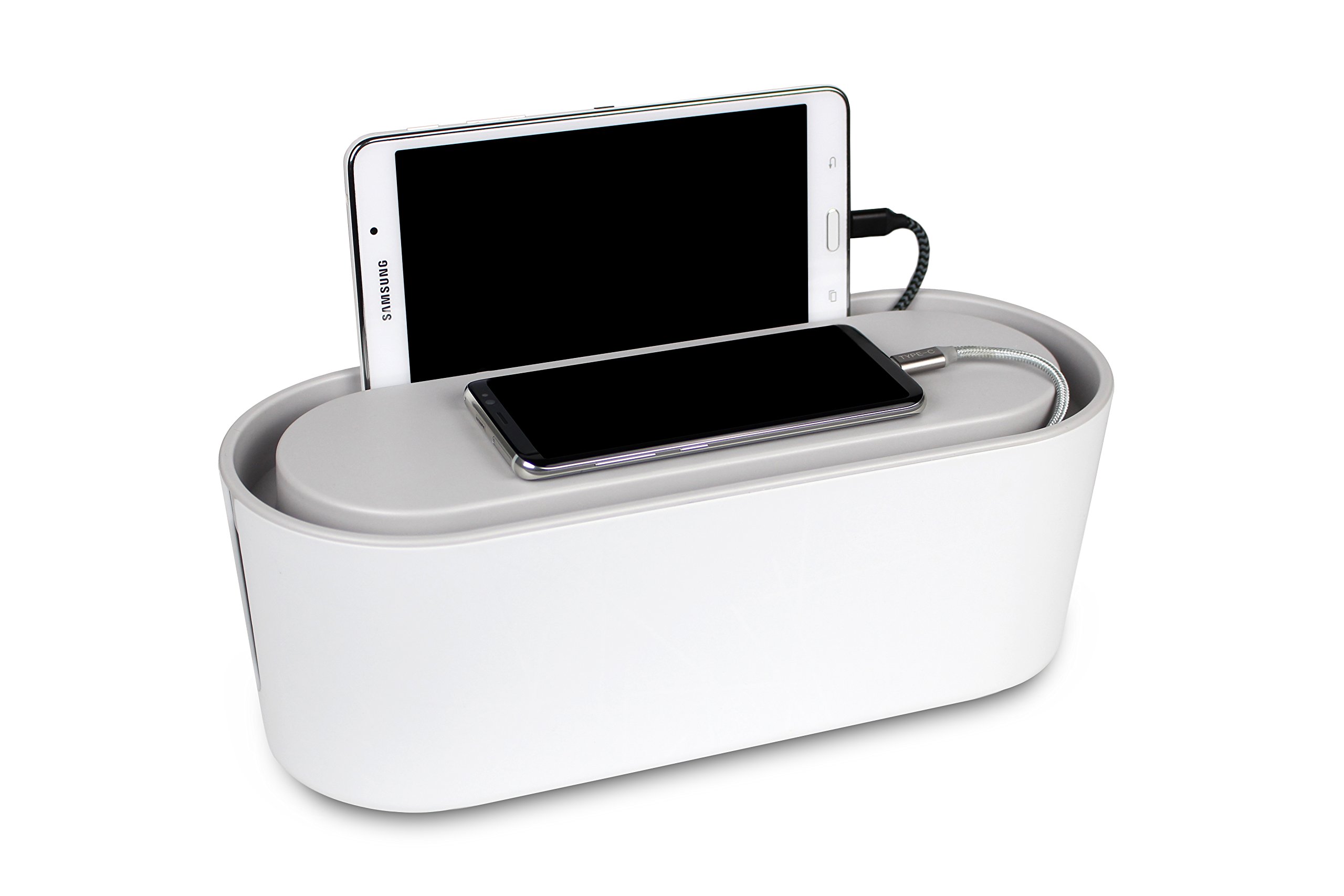 Bins & Things Kabelmanagement-Box und Mehrfachstecker-Organisator (weiß) USB, Computer, Netzwerk, Ladekabel | Haus- und Büroorganisation (Klein)