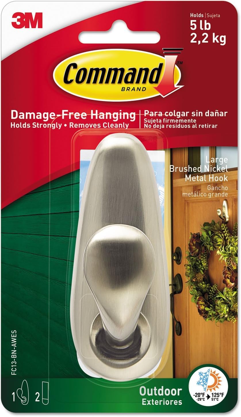 Command Hook Forever Classic Holds Up To 5 Lb Large Brushed Nickel 2 Strips