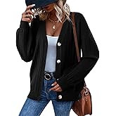 Dokotoo Womens Cardigan Sweaters 2025 Fall Casual Button Down Cuffed Long Sleeve Ribbed Knit Sweater Tops