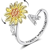 WFYOU Fidget Rings for Anxiety for Women Sunflower Initial Letter Spinner Open Adjustable Ring CZ Daisy Stress Relieving Rings Jewelry Gift for Women Valentine's Day You are My Sunshine Ring