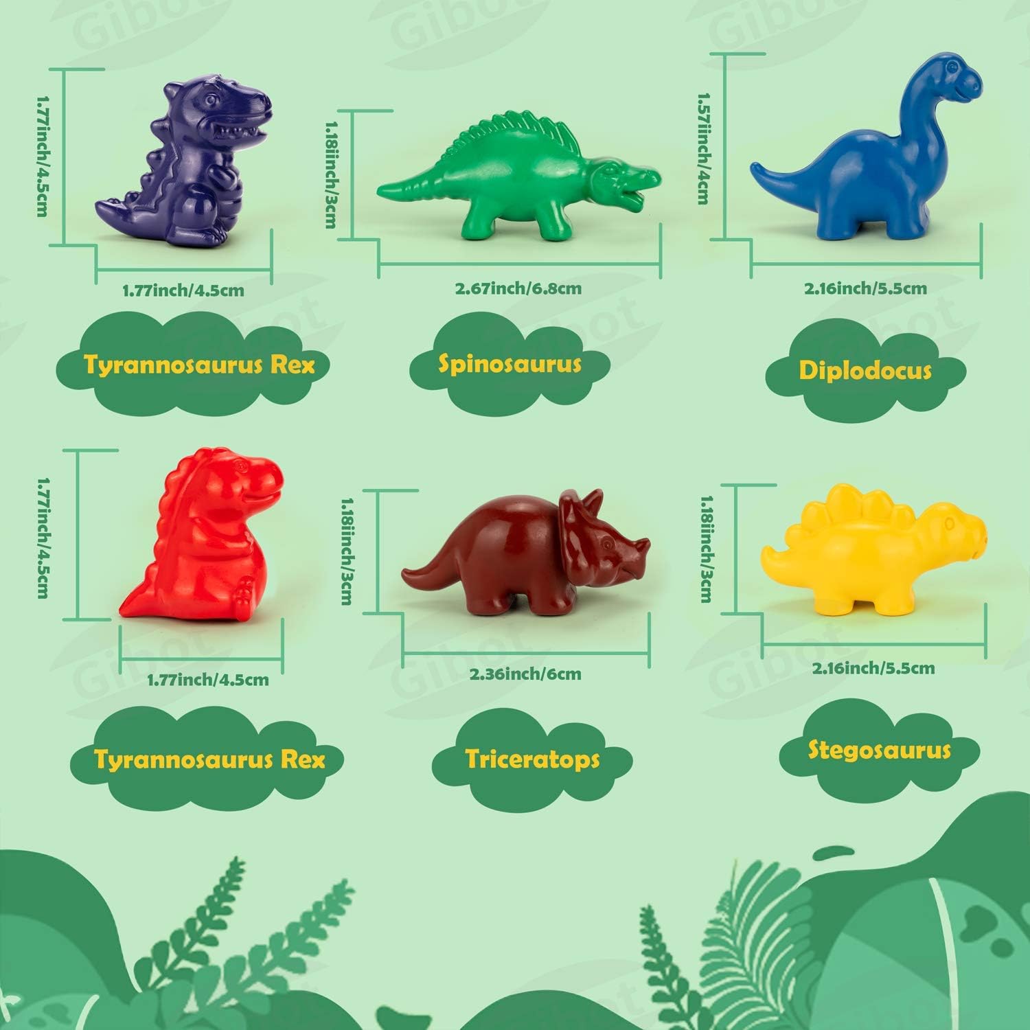 Gibot 6 Colors Dinosaur Toddlers Crayons Palm Grip Crayons Non Toxic Washable Paint Crayons Toys for Kids, Baby, Children, Boys and Girls Birthday Gift (Random Color): Office Products