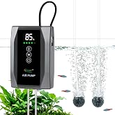 hygger Battery Powered Aquarium Air Pump up to 150 Gal with Digital Display, Quiet Fish Tank Aerator &amp; Bubbler, USB Rechargeable Portable with Adjustable Flow for Aquarium, Bait Bucket &amp; Emergency