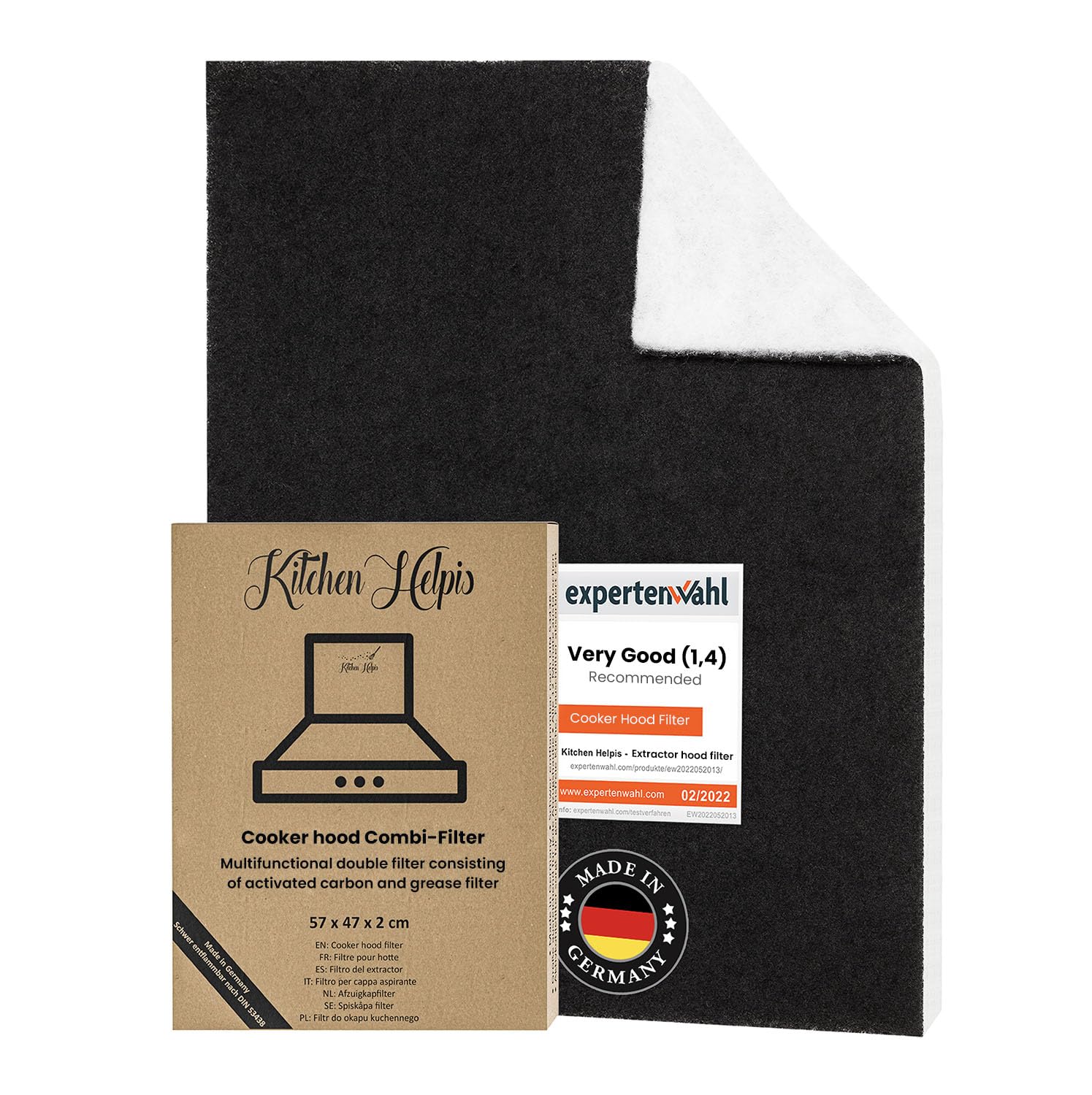 Kitchen Helpis® Cooker Hood Filter, Combination filter: Grease and carbon filter for cooker hood 22.4 x 21.3 in, Anti-Grease and Anti-Odour Filter for Hoods, Extractor Fan Filter