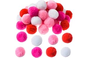 MIXTEACH 48 Pcs Acrylic Pompom Balls 2 inches Valentine's Day Costume Pom Poms Decorations Large Crafts Pom Balls Fuzzy Soft Pom Pom Ball for Valentine's Day Costume Party Decor Accessories (2 Inch, Colorful)