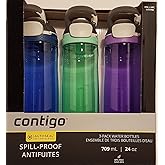 Contigo Autoseal Spill-Proof Water Bottle 24oz, 3 pack (Smoke, Iced Aqua, Grapevine)