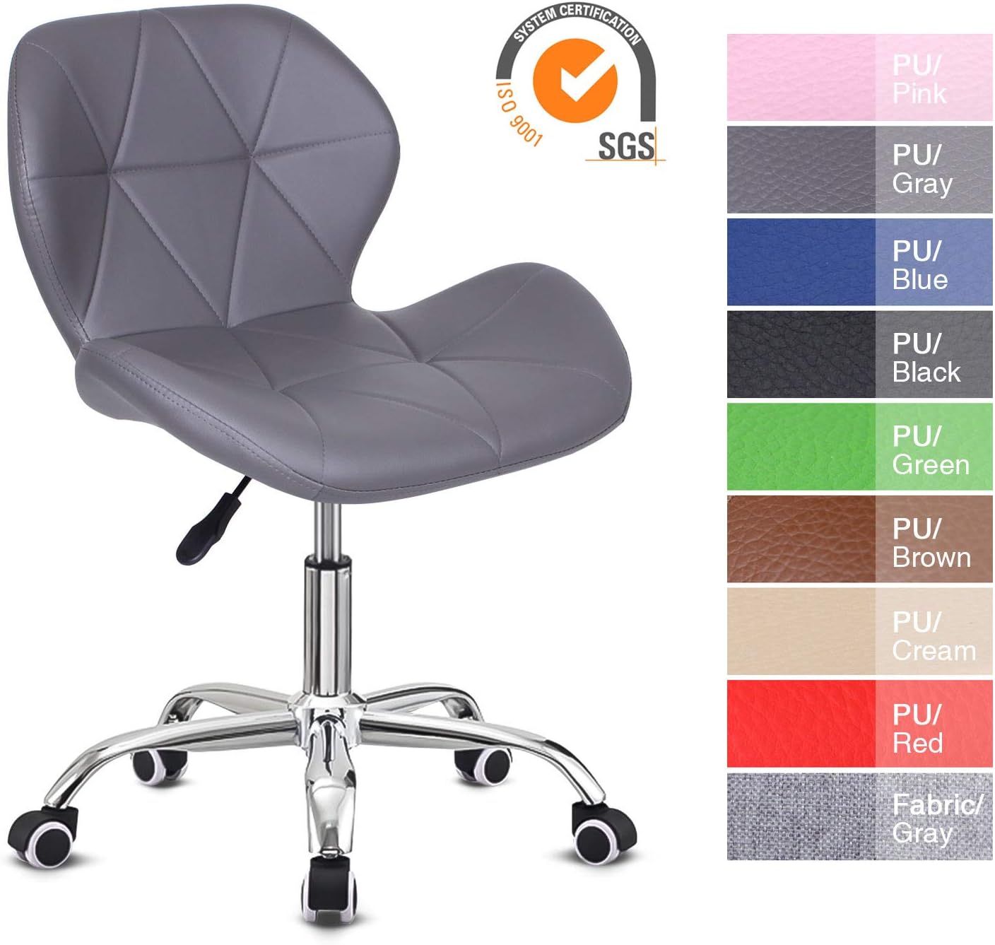 Euco Grey Desk Chair Pu Leather Computer Chair Adjustable Height Comfy Office Chair Padded Swivel Chair Home Office Furniture Amazon Co Uk Kitchen Home
