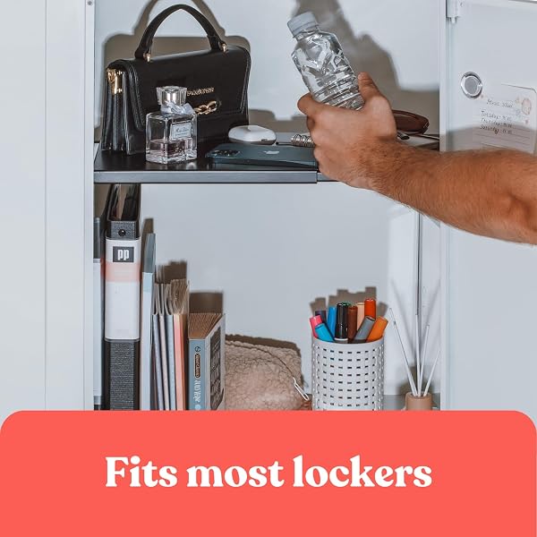 HOME IN BOLD METAL ADJUSTABLE LOCKER SHELF | HEAVY DUTY POWDER-COATED STEEL LOCKER ORGANIZER FOR SCHOOL & GYM (MATTE BLACK)