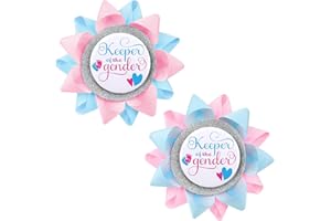 PASONLY Keeper Of The Gender Button, Gender Reveal Button Pins Reveal Party Favors Boy or Girl, Baby Feet Light Pink and Blue Ribbon Pins for Baby Shower Party Supplies