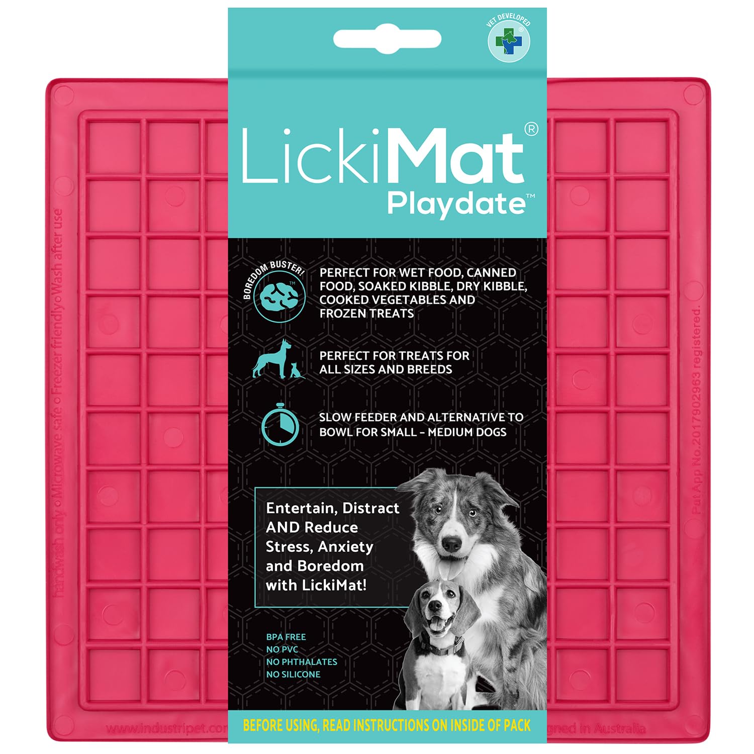 LickiMat Classic Playdate, Dog Feeding Mat for Boredom and Anxiety Relief, Ideal for Food, Treats, Yoghurt or Peanut Butter, Lick Mats, Fun Alternative to a Slow Feeder Bowl, Pink