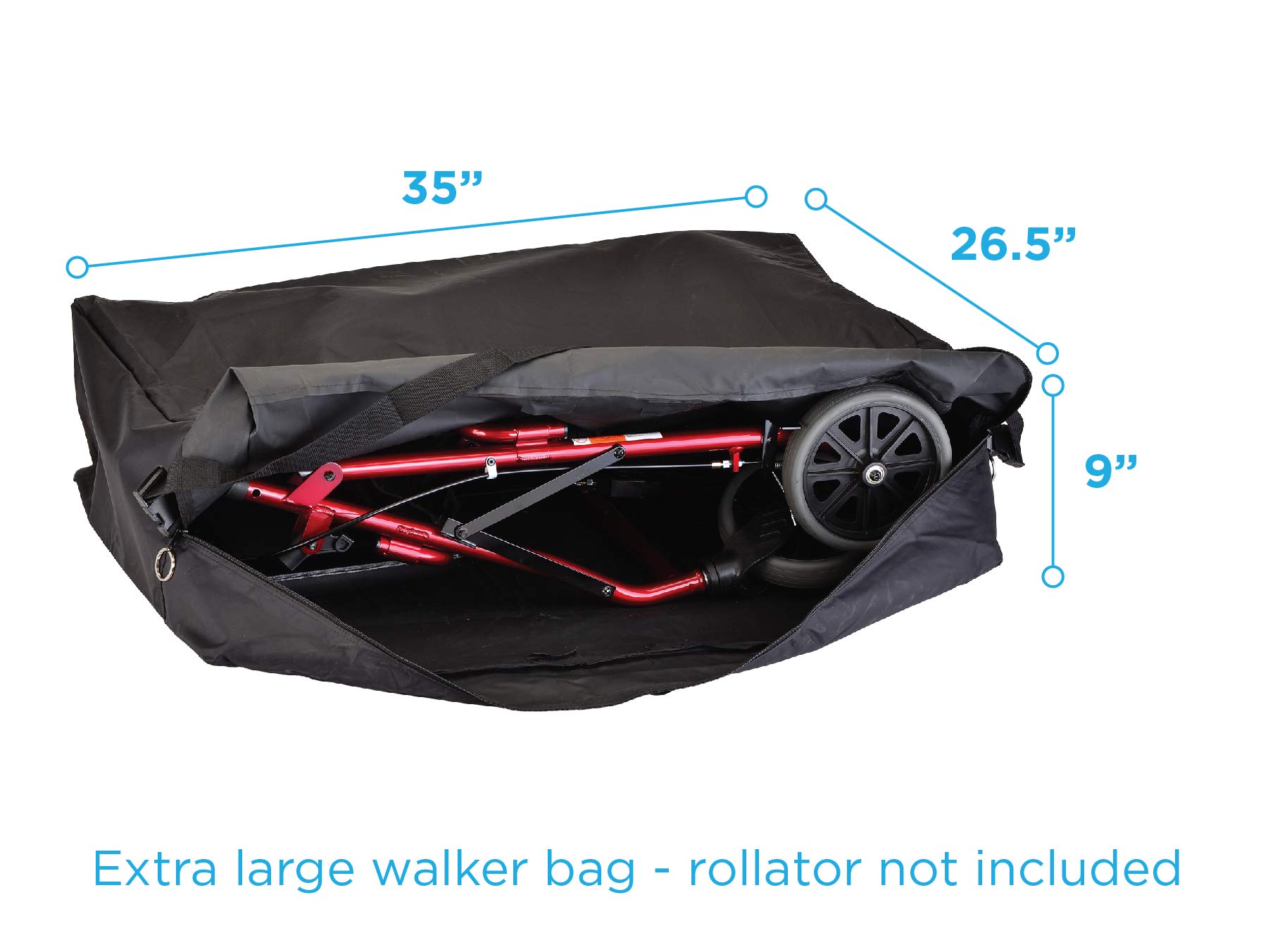 NOVA Medical Products Extra-Large Carry & Travel Bag for Rollator Walkers & Transport Chairs, Black, 1 Count