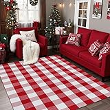 MUBIN Cotton Buffalo Plaid Rug, 4'x6' Red White