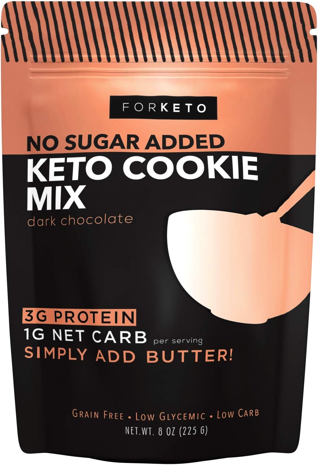 FORKETO Keto Cookie Mix - Best Keto-Friendly Dark Chocolate Chip Cookies - Low Carb Baking Snack with Zero Added Sugar, Healthy 3 G Protein Dessert, Low-Sugar Diet (8oz)