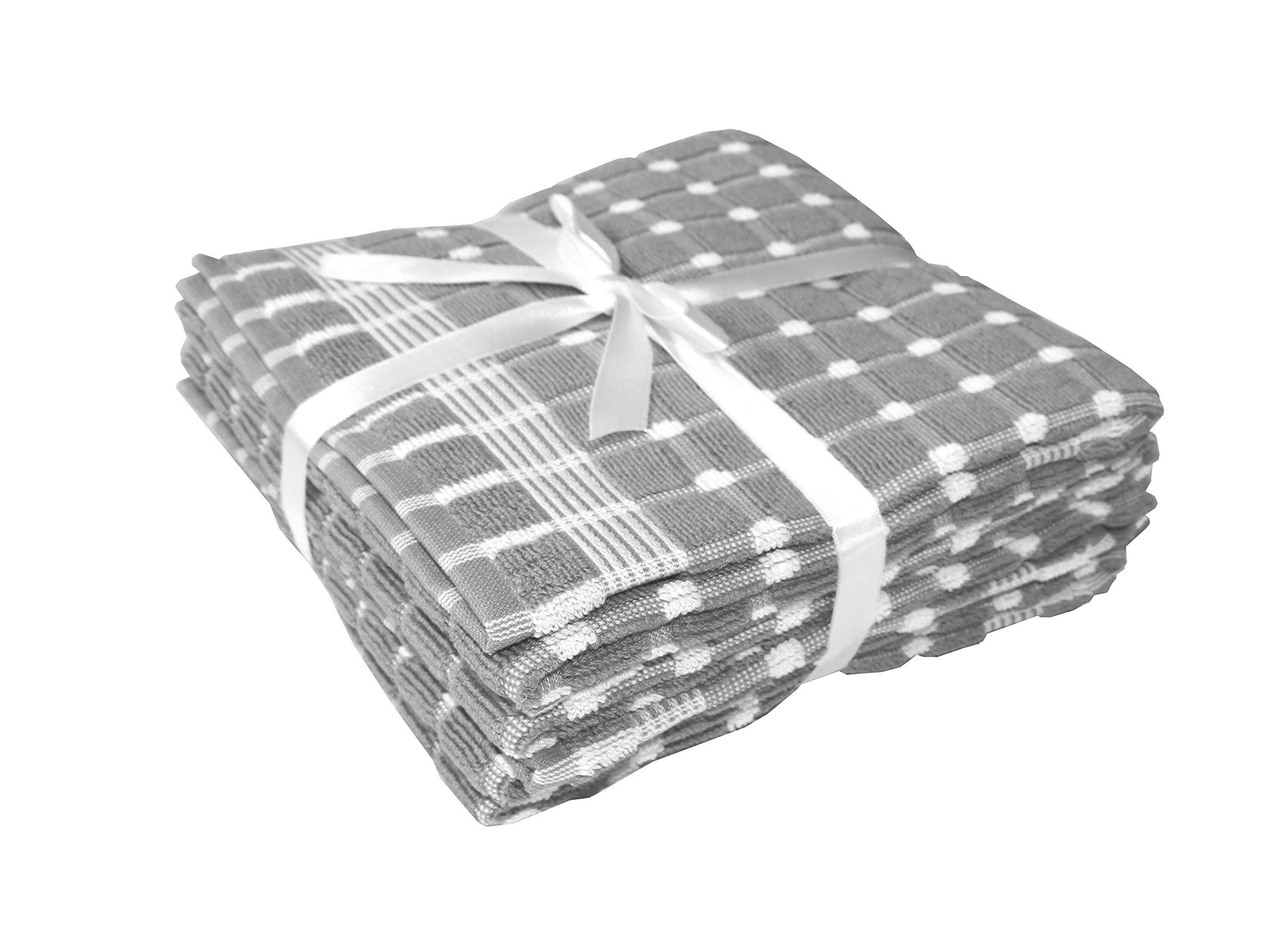 100% Turkish Cotton Extra Large 50 x 80 cm Thick Kitchen Tea Towels Set of 4 Soft and Absorbent Ribbon Packed (Silver Grey)