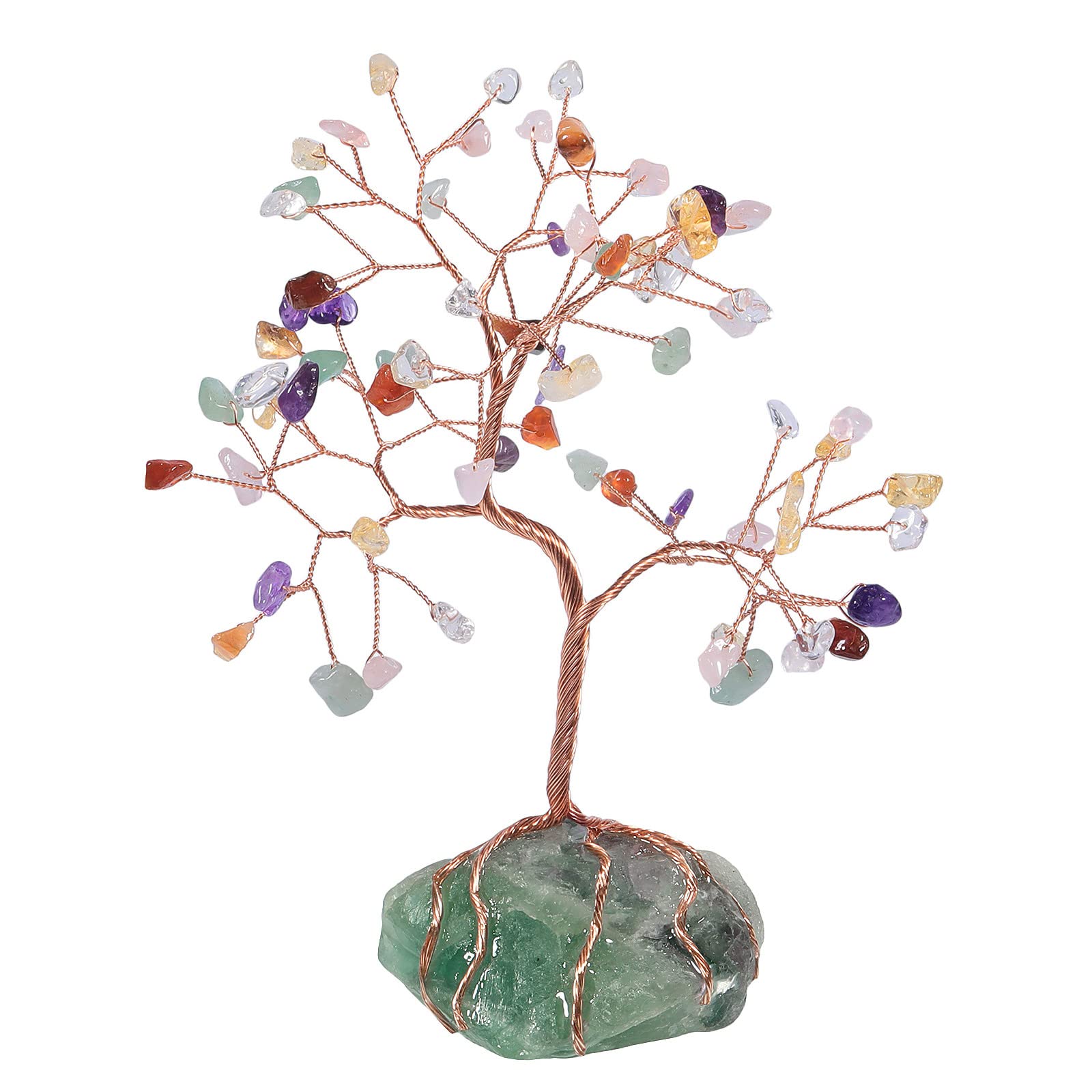 mookaitedecor Chakra Crystal Money Tree with Fluorite Raw Stone Base Good Luck Crystal Gifts, Reiki Healing Crystal Bonsai Tree Chakra Crystal Tree of Life Feng Shui Ornaments for Home Office Decor