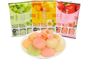 MADAMERA 540g Japanese Mochi Fruits Rice Cake, Traditional Pastry Dessert Mochi, Strawberry, Grape, Mango 3 Flavors Mixed Packaging, for the Perfect Dessert for Office and Leisure Time