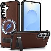 KEZiHOME Magnetic for Samsung Galaxy S25 Plus Case with Kickstand, Compatible with MagSafe, Genuine Leather Military Grade Protection Shockproof Soft Edge Phone Case for Galaxy S25+ Plus (Brown)