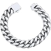 ChainsHouse Stainless Steel Cuban Link Bracelet for Men, 5mm/7mm/9mm/12mm Width, 7.5"/8.3"/9" Length, Black/18K Gold Plated Chain Wrist Bracelets for Men, with Gift Box