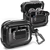 Dexnor Rugged Bumper Case for Samsung Galaxy Buds3 FE (2025) / Buds3 Pro and Buds3 (2024) Cases with Secure Lock, Shockproof Clear Protective Cover with Carabiner & Keyring Black