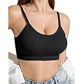 QDN Seamless Bralette for Women Padded Ribbed Sports Bra Adjustable Strap Low Back Bra, Sleep Bras & Lounge Bras for Women Black