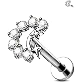 Jewseen F136 Titanium Flat Back Earrings 16g Internally Threaded Helix Earrings Moon Star Tragus Conch Helix Piercing Jewelry for Women Nose Lip Stud