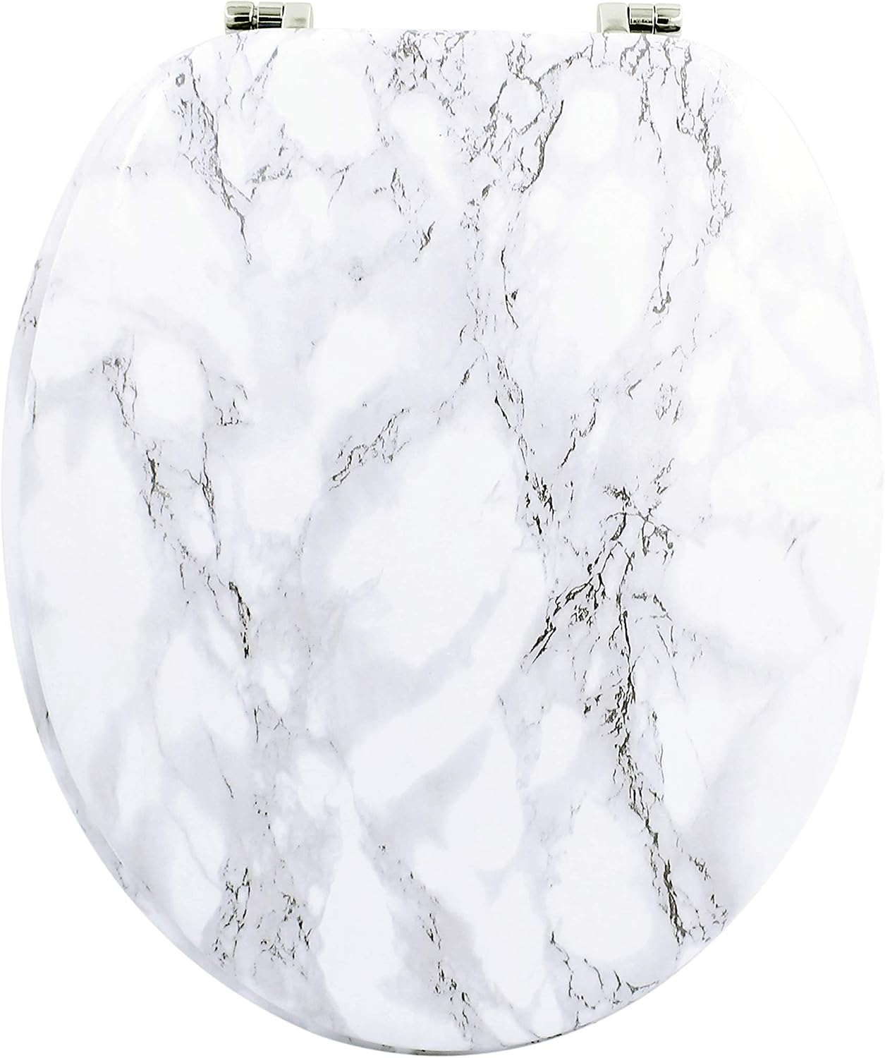 Anika Marble Effect Toilet Seat, Chrome Hinges, Standard Fit, Easy Installation, Moisture Resistant, Easy to Clean, 43cm x 37.5cm - Image 4