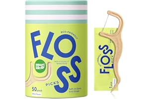 SMARTLIFECO Individually Wrapped Dental Floss Picks (50ct) - Eco-Friendly Flosser Handle Made with Straw Wheat Blend | Great for Travel | PFA Free | Toothpick Stick Soft On Gums & Teeth | Vegan | Mint