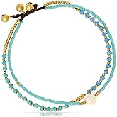 Made by Nami Boho Beaded Anklet for Women Adjustable Turquoise Gold Layered Anklet with Pearl Charm Dainty Layered Beach Jewelry Summer Birthday Gift for Her