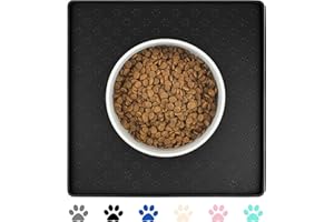 Ptlom Pet Placemat for Dog and Cat, Waterproof Non-Slip Silicone Feeding Bowl Mat Prevent Food and Water Overflow, Puppy Dish Feeder Fountain Trays Suitable for Medium and Small Pets, Black