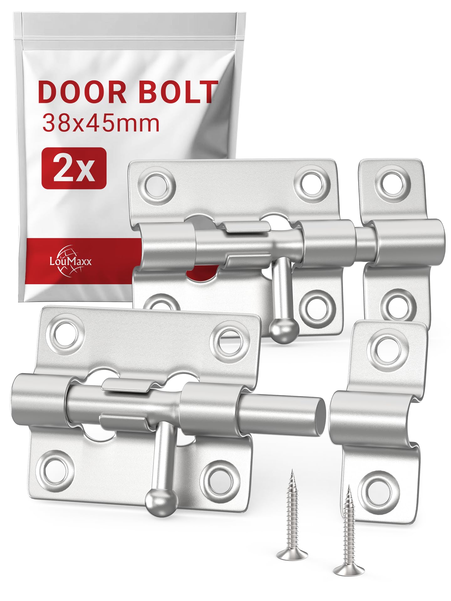 LouMaxx Set of 2 Door Locks - Hook Door Closure 38 x 45 mm - Screws Included - Armored Door Bolt - Door Lock - Sliding Bolt - Door Latch - Wooden Door Lock — image 1