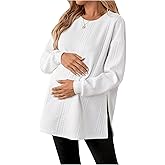 MakeMeChic Women's Maternity Sweatshirt Round Neck Long Sleeve Split Pregnancy Shirt Fall Maternity Clothes Tops