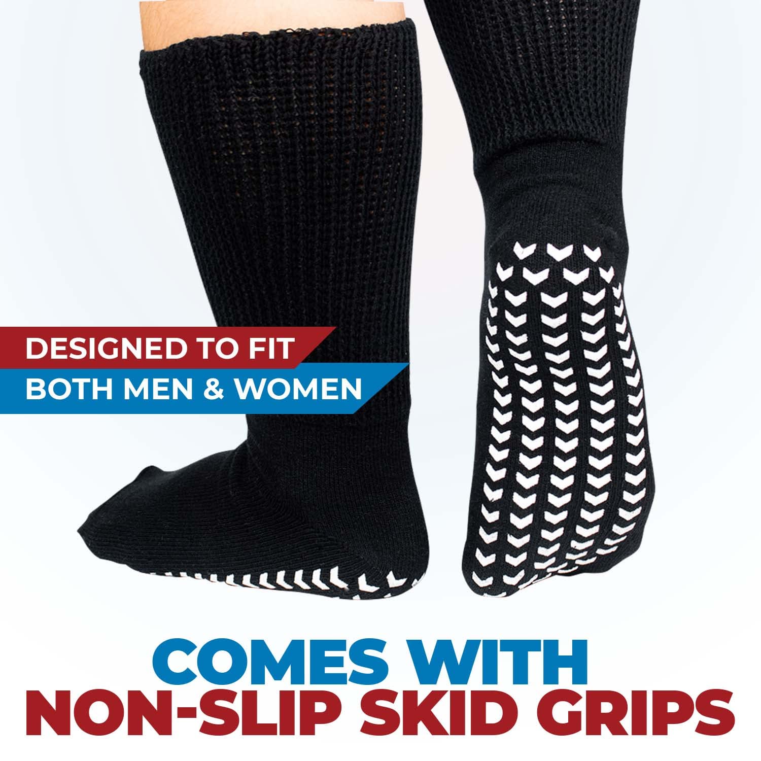 3 Pairs Extra Wide Socks for Swollen Feet - Non Slip Diabetic Socks for Men, Hospital Use