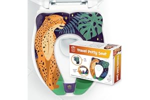 UNI BOO BOO Travel Potty Seat - Portable and Foldable Toddler Kids Toilet Training Seat for All Toilets - with Splash Guard and Rubber Pads - Free Kids Travel Bag for Boys and Girls (Cheetah)