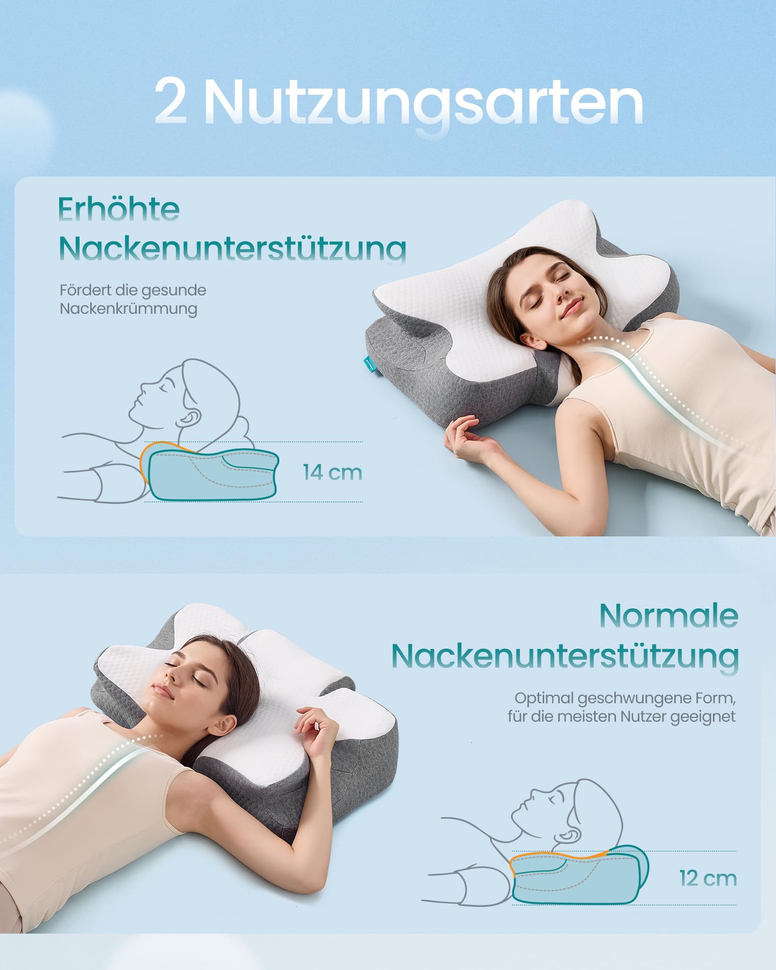 SONGMICS Kopfkissen, Kissen ergonomisch, Nackenkissen, höhenverstellbar, Schlafkissen, Memory Foam Kissen, für Seitenschläfer, Rückenschläfer & Bauchschläfer, wolkenweiß-Taubengrau TBP051GZ02 3