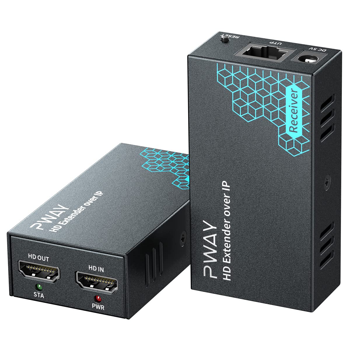 PWAY PW-DT243 HDMI Extender over IP 150m/492ft 150m Transmission via Cat5e/6/7/8 Network Cable Support Local Loopout and 1 to Multiple Transmission Through the Gigabit Network Switch