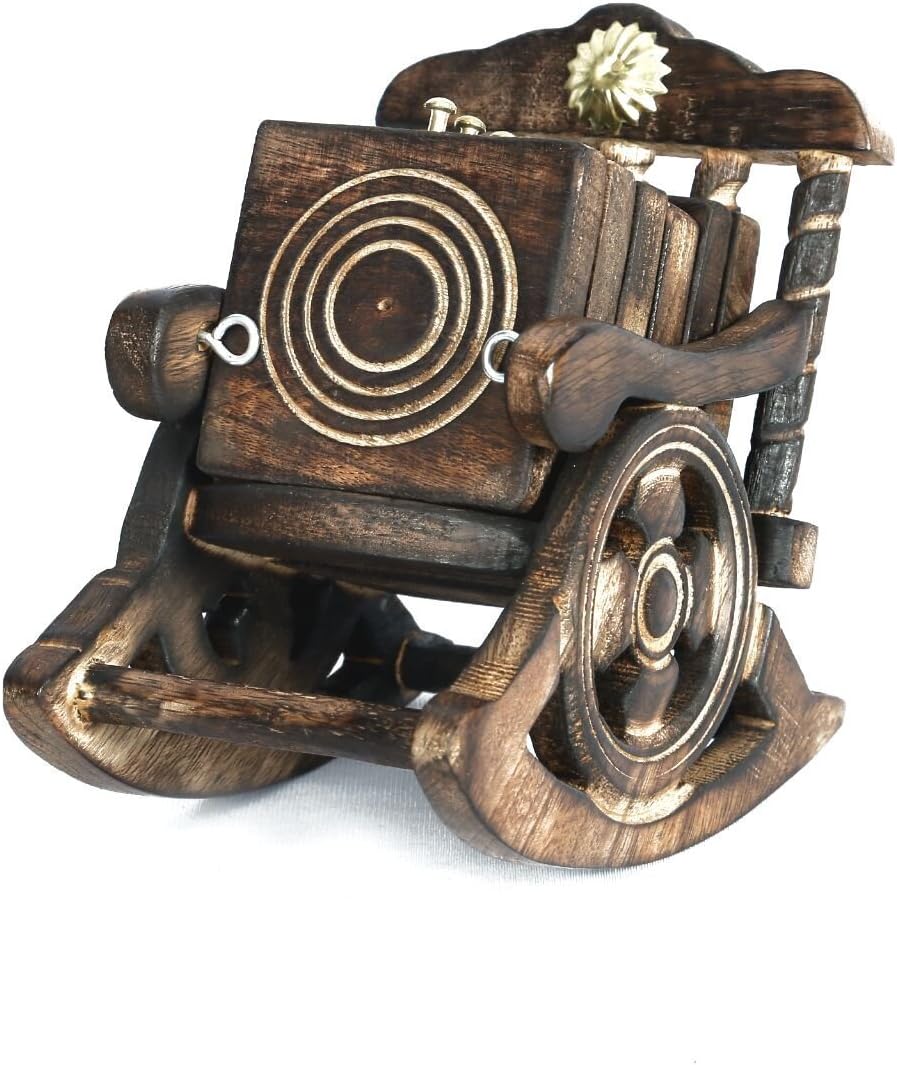 Craftenia Wooden Antique Beautiful Design Tea Coffee Coaster Set with Decorative Holder for Tea Coffee Cups Mugs Beer Cans Bar Glass Indian Handicrafts (Antique Black)