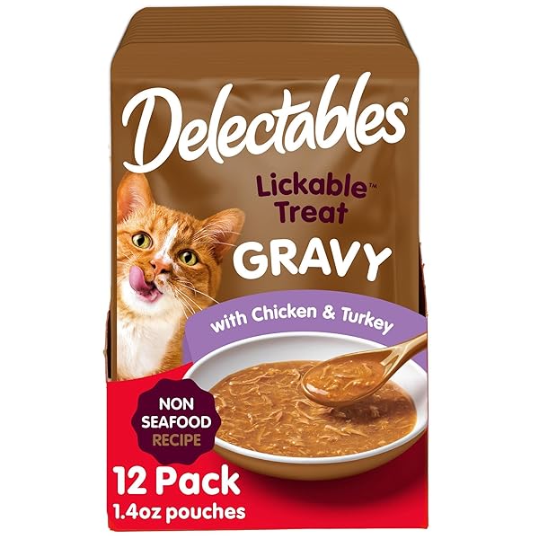 HARTZ DELECTABLES GRAVY NON-SEAFOOD LICKABLE WET CAT TREAT & FOOD TOPPER, CHICKEN & TURKEY, 12 PACK, 1.40 OUNCE (PACK OF 12)