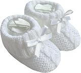 Nursery Time Knitted Booties White 1 Pair Newborn Baby Booties with Bow