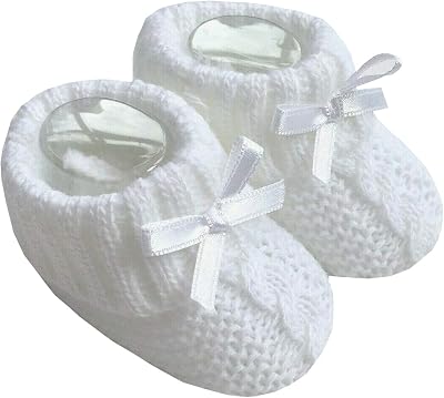 Nursery Time Knitted Booties White 1 Pair Newborn Baby Booties with Bow