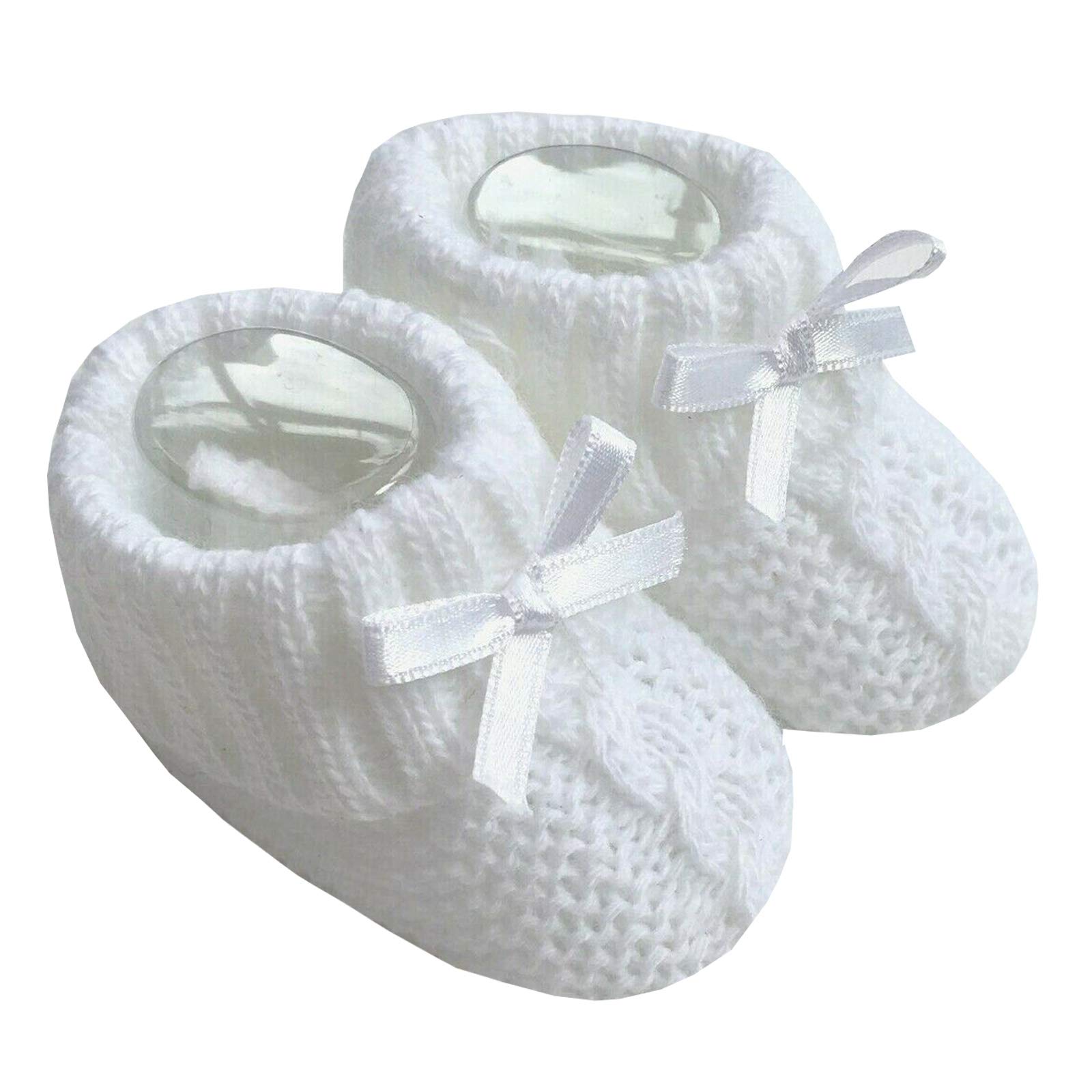 Nursery Time Baby Boys Girls 1 Pair Knitted Booties Soft Newborn Knitted Booties with Bow 116-354 (White)