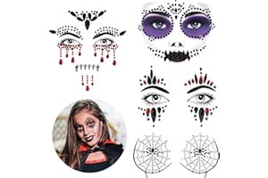 Bowitzki Face Jewels Halloween Rhinestone Stickers Self Adhesive Crystal Makeup Face Gems Stick for Festival Accessory Decorations (D)