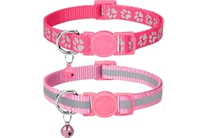 Taglory Kitten Collar Breakaway with Bell, 2 Pack Girl Boy Pet Kitten Collar Adjustable 6-8 Inch for 2-6 Months Cat, Pink