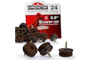 Screw-On Felt Furniture Pads X-Protector 24 PCS - 0.8” Chair Leg Floor Protectors for Hardwood Floors - Premium Chair Glides - Brown Floor Protectors for Chairs - The Best Furniture Sliders!