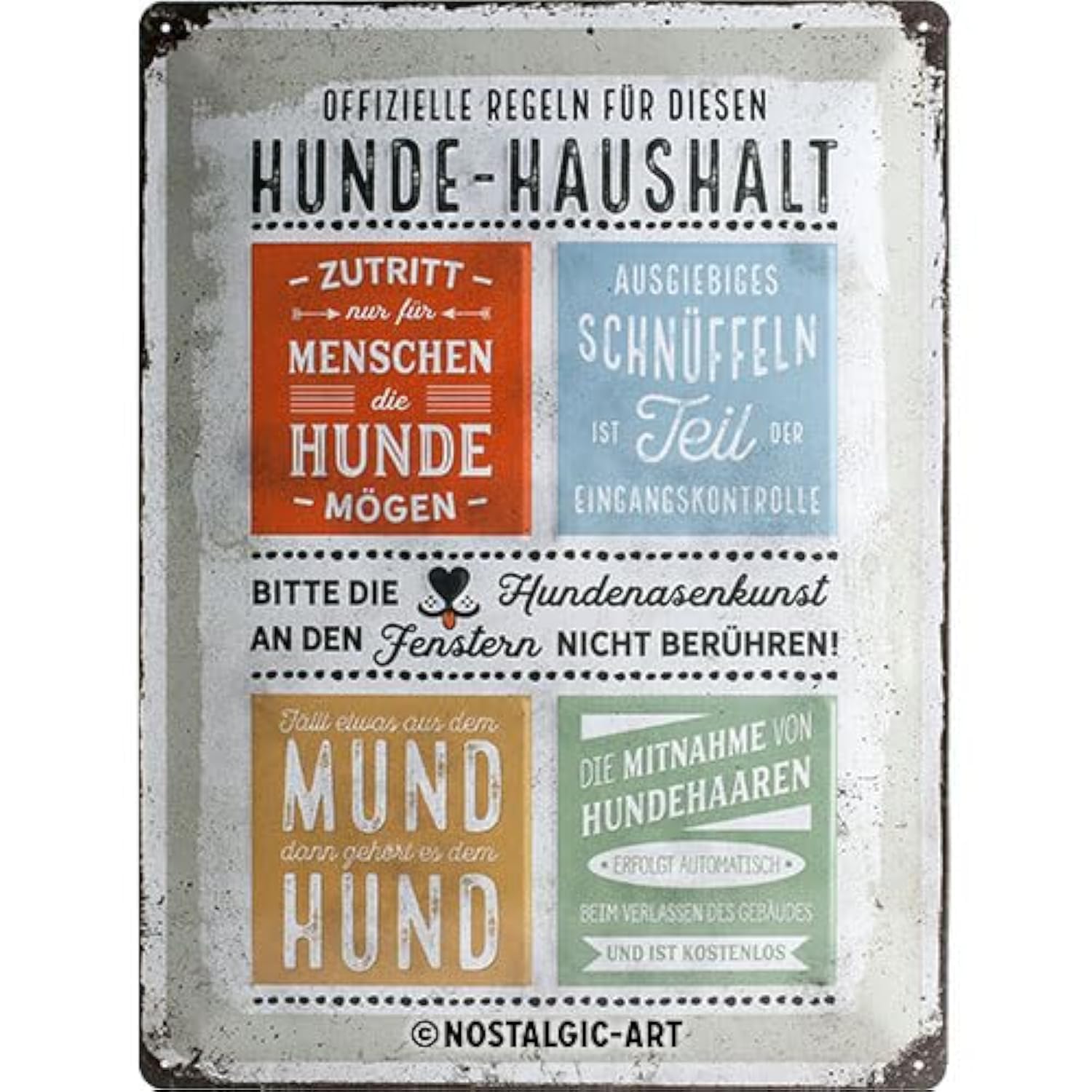 Nostalgic-Art Retro Tin Sign – Hunde-Haushalt Regeln – Gift idea for dog owners, Metal Plaque, Vintage design for wall decoration, 30 x 40 cm