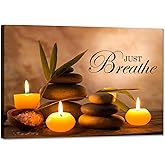 YIOZHAOFH Zen Wall Decor Just Breathe Motivational Bathroom Wall Art Yoga Room Poster for Women Spa Picture Painting Spiritual Artwork Framed for Living Room Ready to Hang (12L x 16W)