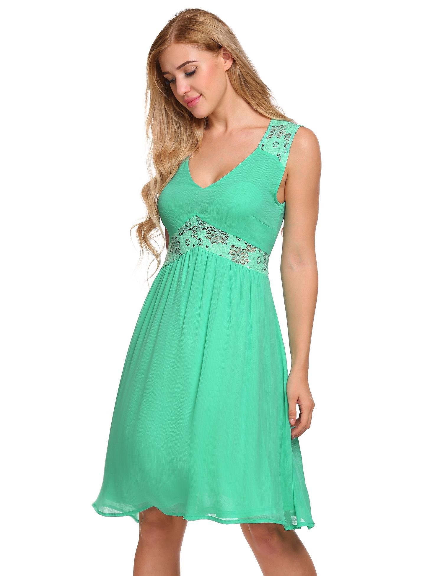 Hufcor Women Sleeveless Lace Patchwork Casual Mini Dress