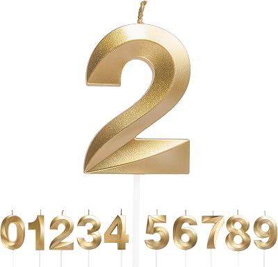 URAQT Birthday Candle 5D Gold Glitter 5.3in Cake Topper 2 Pieces