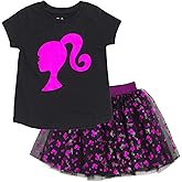 Barbie Girls Metallic Print T-Shirt and Tulle Mesh Skirt Toddler to Big Kid
